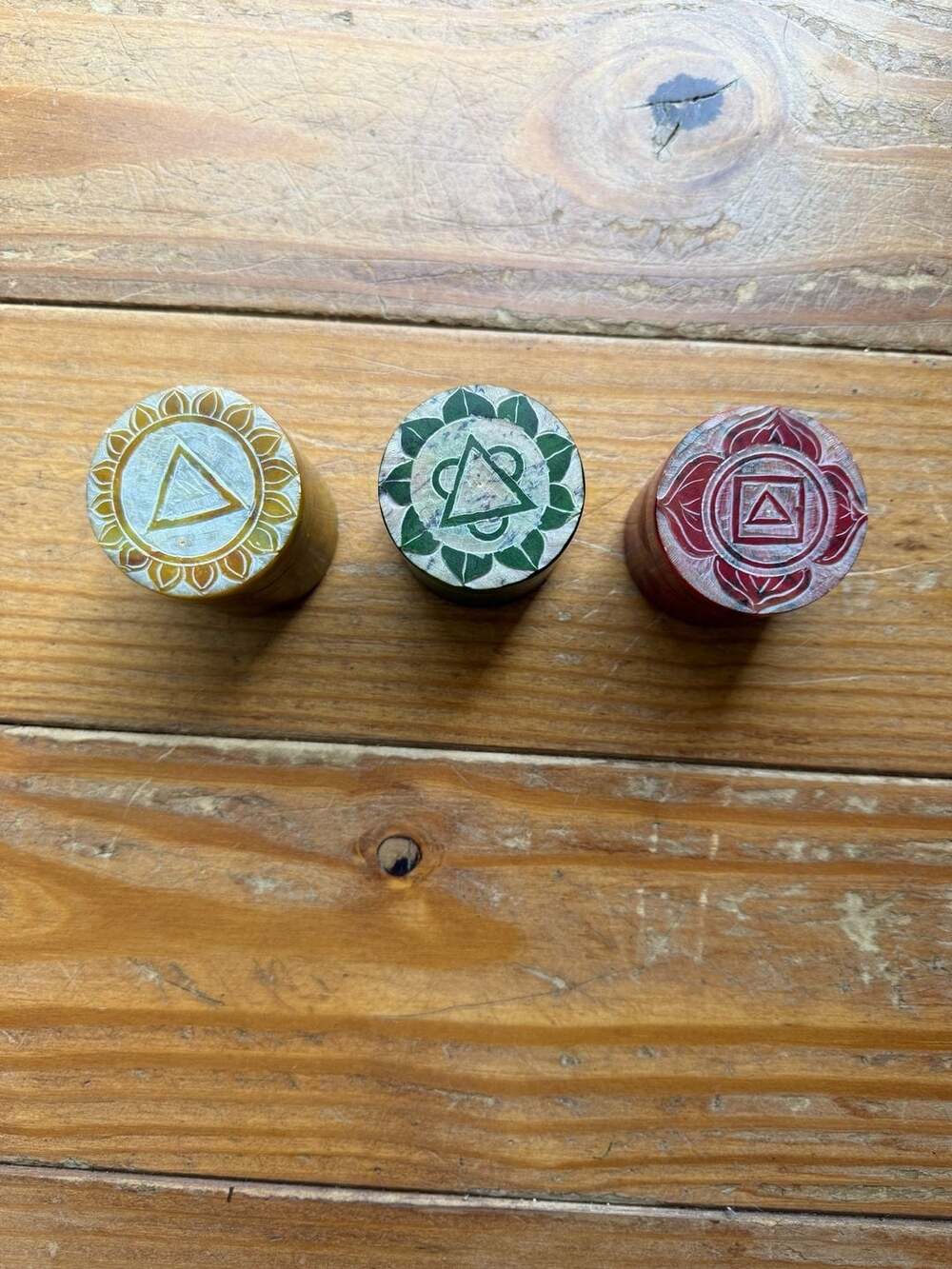 Chakra Carved Soapstone Box Set of 3 Healing Trinket Stash Boxes